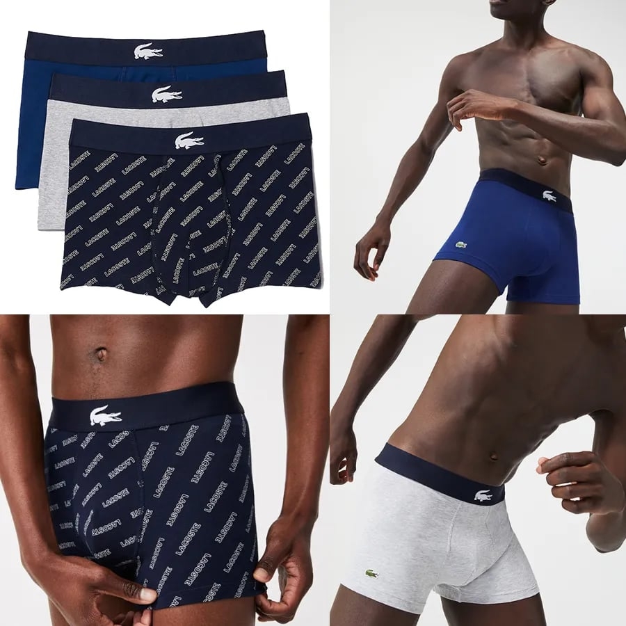 Quần Boxer Lacoste Chính hãng - Lacoste Men's Stretch Cotton Trunks 3-Pack - Màu Navy/Xanh/Xám | JapanSport 5H1774-51-BCK