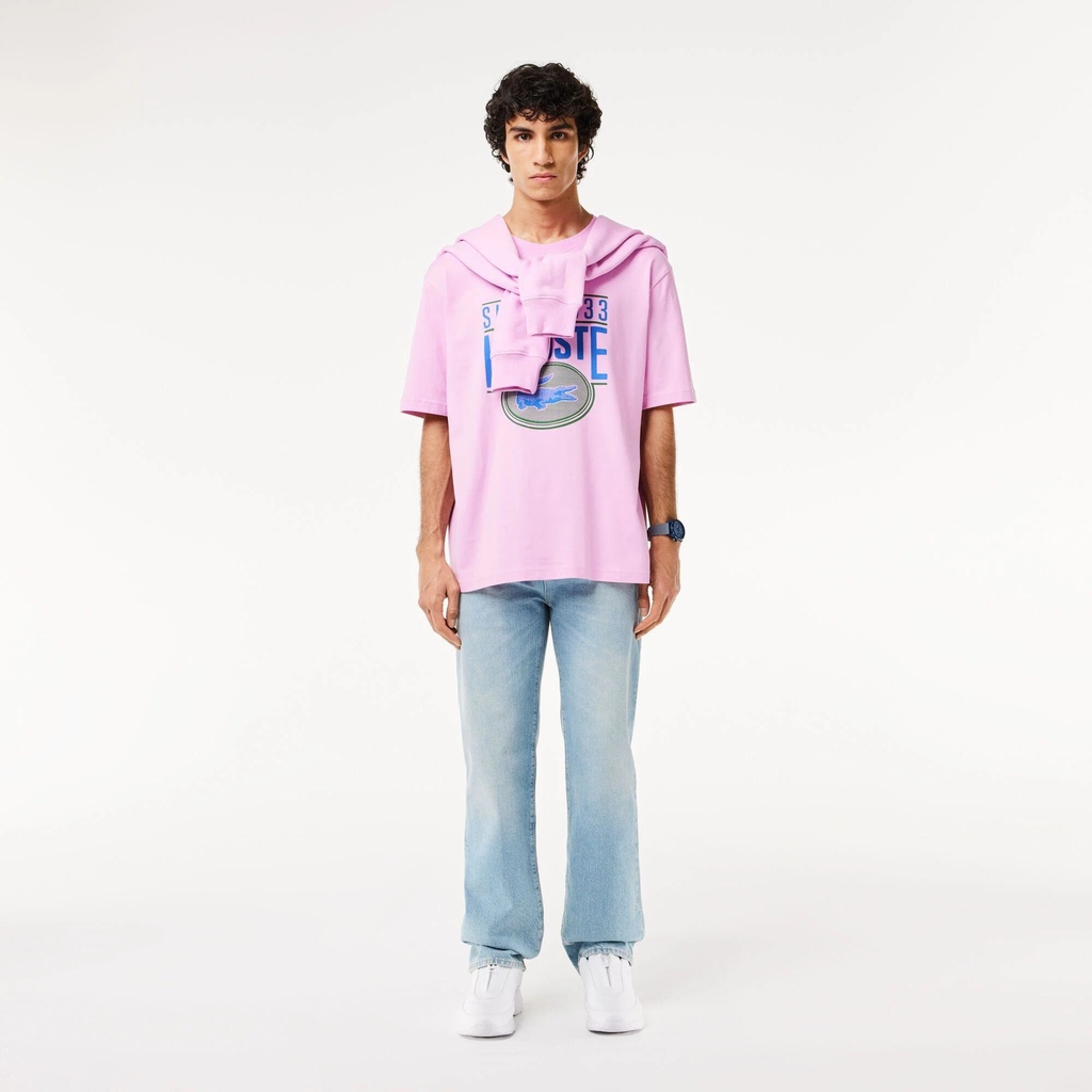 Áo phông Lacoste Chính hãng - Loose Fit Heavy Cotton Printed T-Shirt - Màu Hồng| JapanSport TH7315-51-IXV