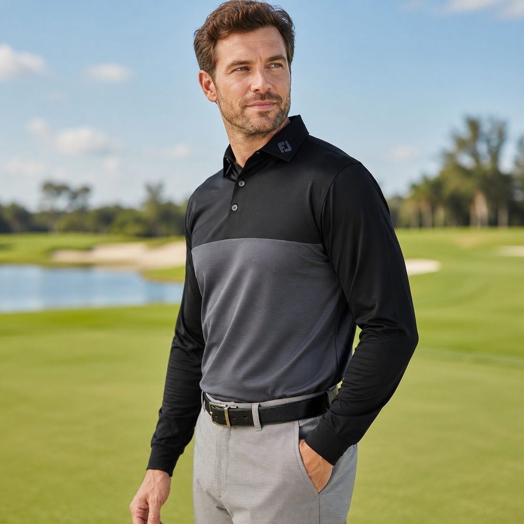 Áo Dài Tay FOOTJOY Chính Hãng - Golf Tonal Color Block Long Sleeve Shirt - Màu Đen | JapanSport 32096-FJ-F24-S16