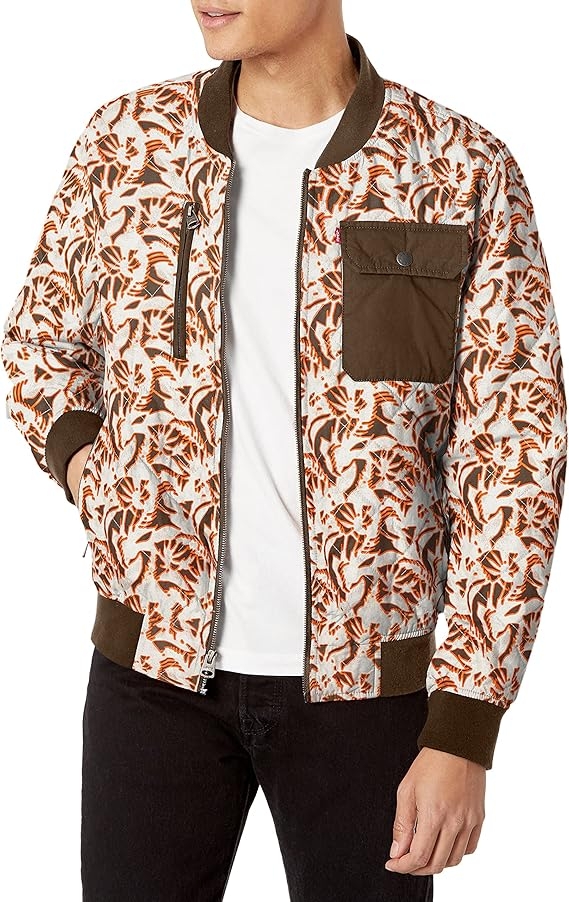 Áo Khoác Levi's Chính Hãng - Levi's Men's Parachute Cotton Diamond Quilted - Màu Trắng/Nâu/Cam| JapanSport LM1RC433-PRT