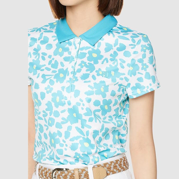 Áo Golf Polo FootJoy Nữ Chính Hãng -  FLOWER PRINT SHORT SLEEVE COOLING - Màu Trắng/Xanh | Japansport 80552-FJW-S23-S03