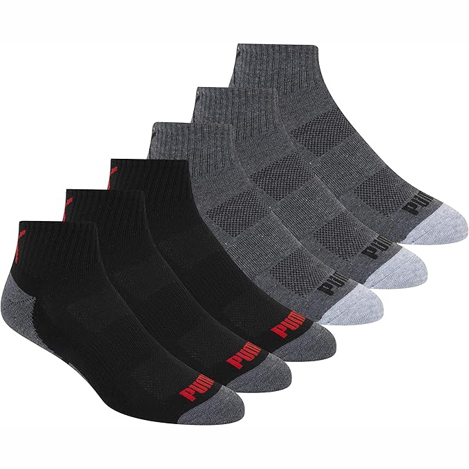 Set Tất Puma Chính hãng - 6 Pack Quarter Crew fashion liner socks - Màu Xám/Đen | JapanSport 131621-0425