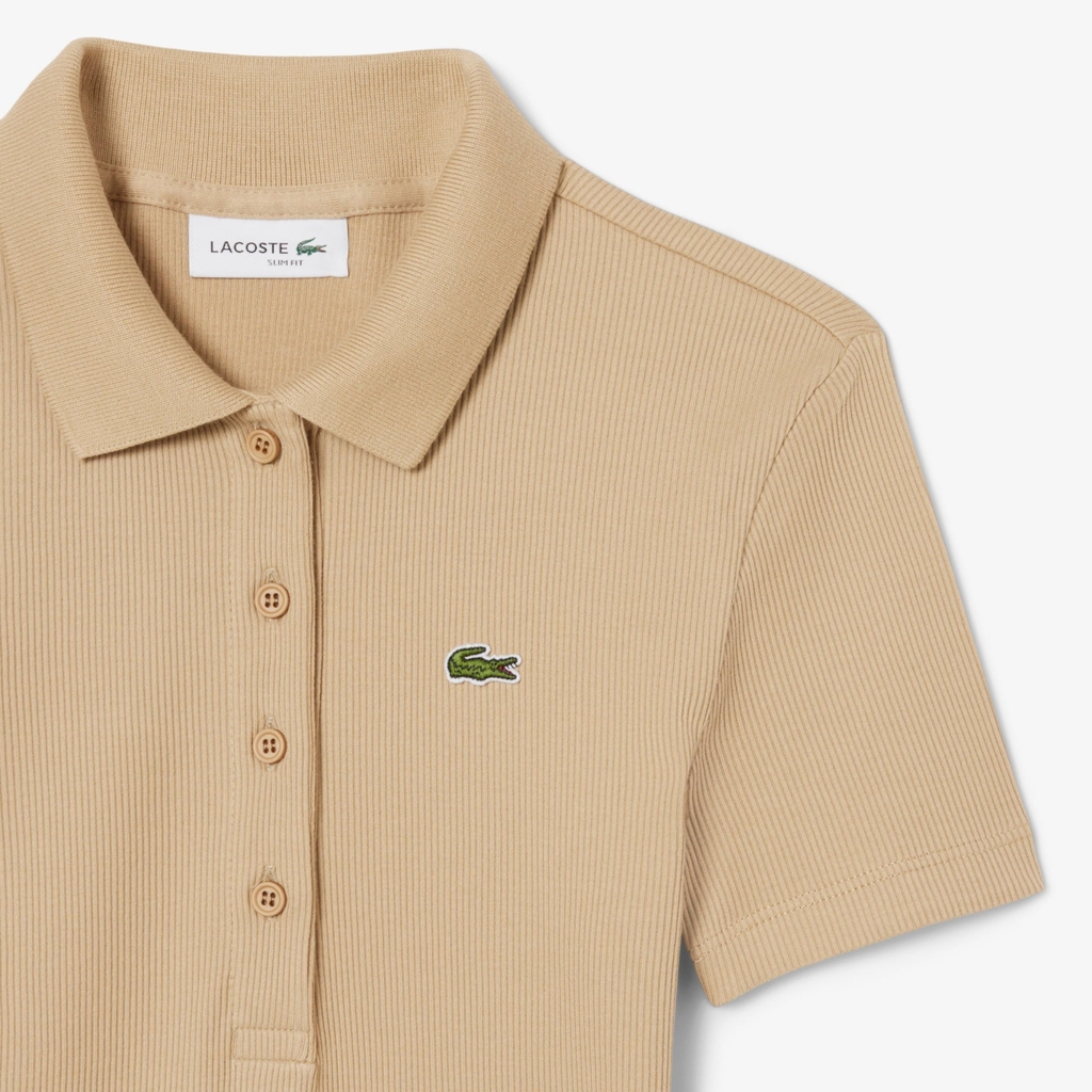 Áo Polo Lacoste Chính hãng - Women's Slim Fit L.12.D Ribbed Cotton Polo - Màu Be | JapanSport DF5377-51-02S