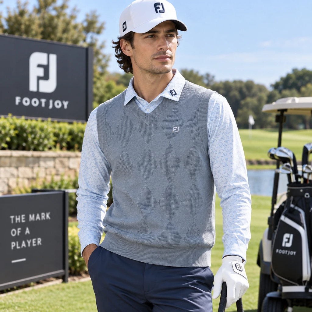 Áo Vest FOOTJOY Chính Hãng - Men's Argyle V-Neck Golf Sweater Vest - Màu Xám | JapanSport 38558 FJ-F25-M07