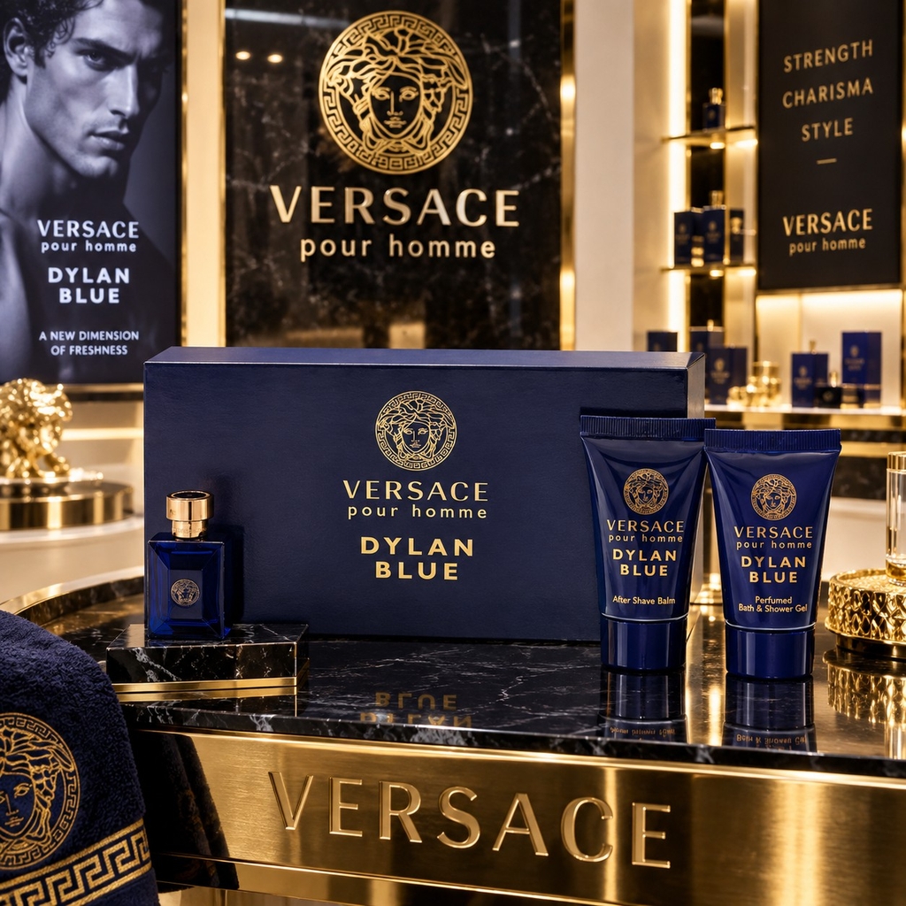 Set Nước hoa Versace Chính hãng - Pour Homme Dylan Blue Mini Gift Set 3 Món – EDT 5ml + After Shave Balm 25ml + Shower Gel 25ml | JapanSport