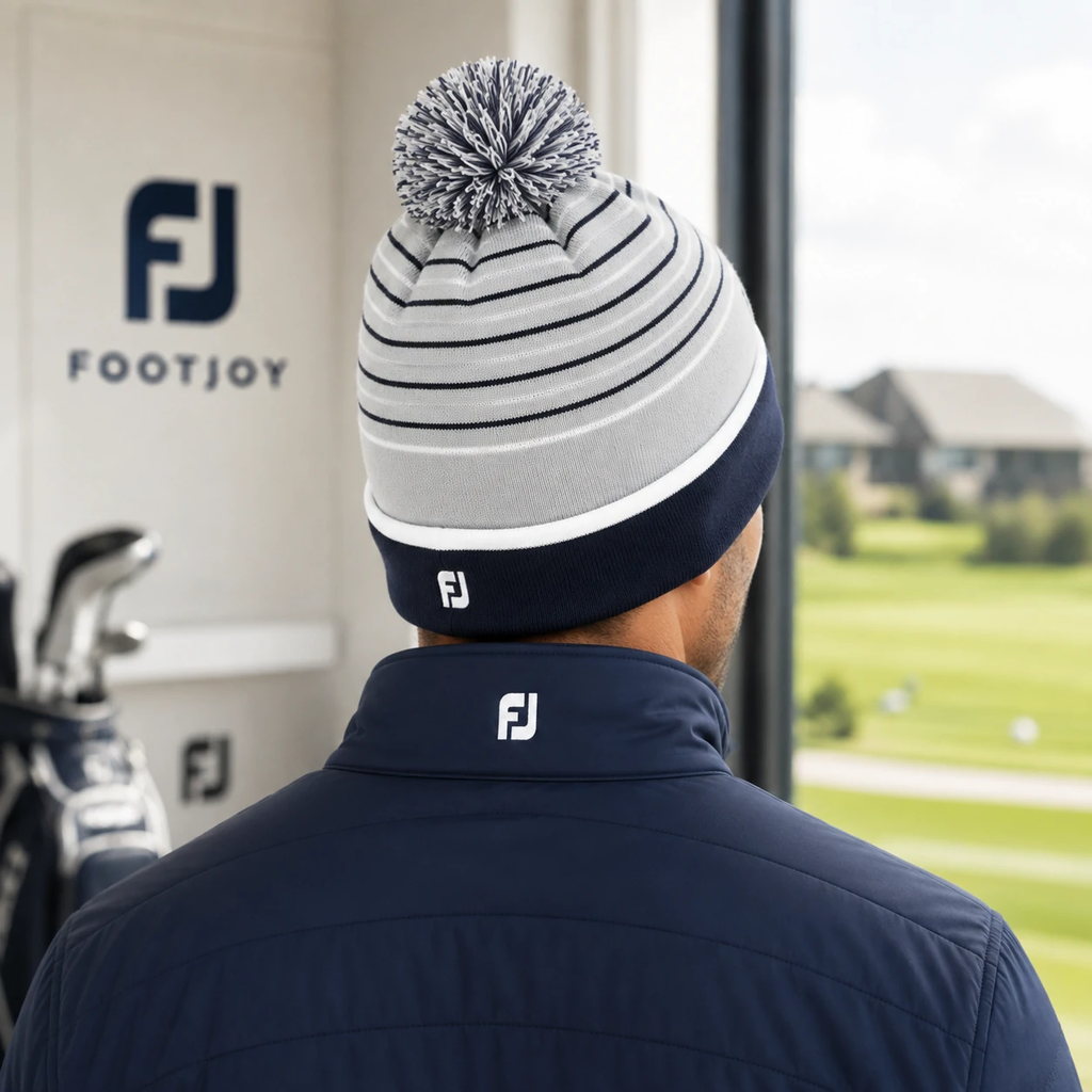 Mũ Len FootJoy Chính Hãng - FJ Striped Pom Pom Beanie - Màu Trắng | JapanSport 36235