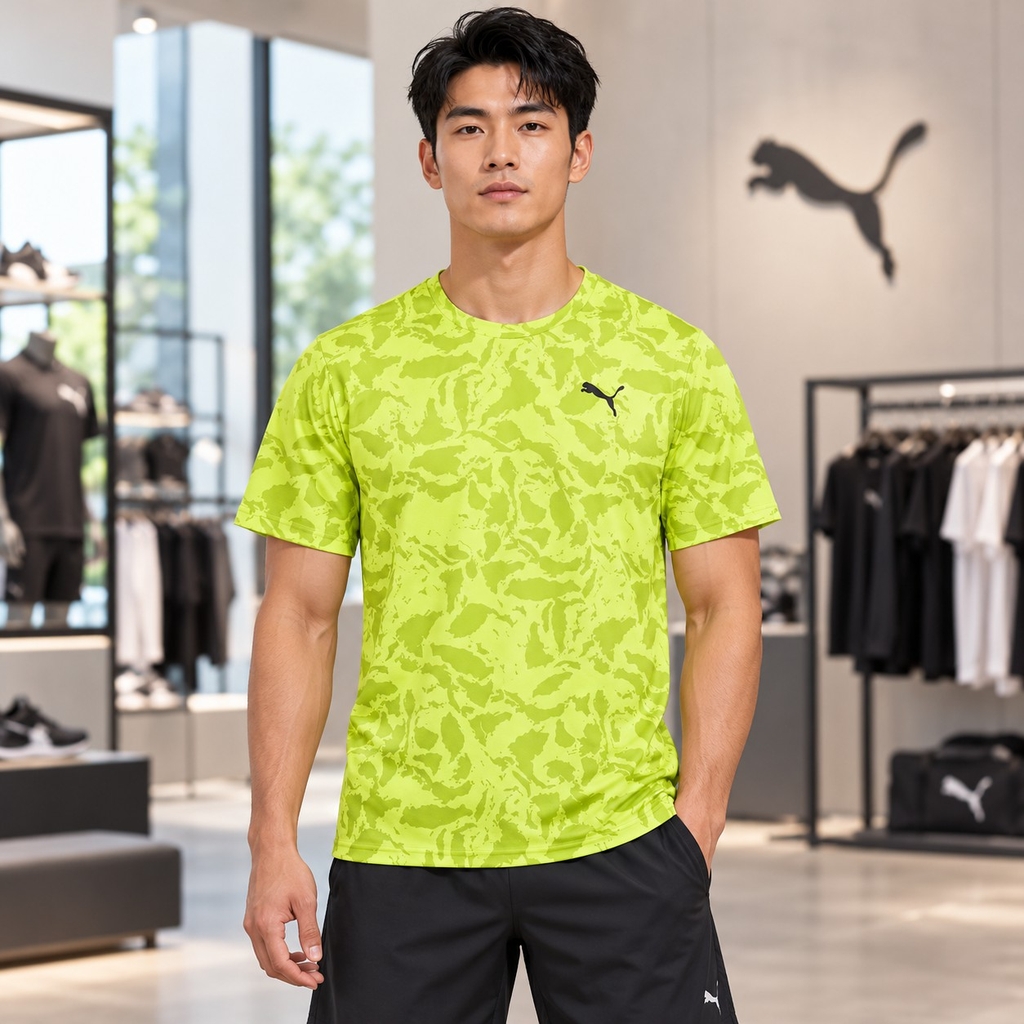 Áo Phông Puma Chính hãng - TRAIN FAV AOP SS T-Shirt - Màu Xanh Vàng Chanh | JapanSport 525476-39