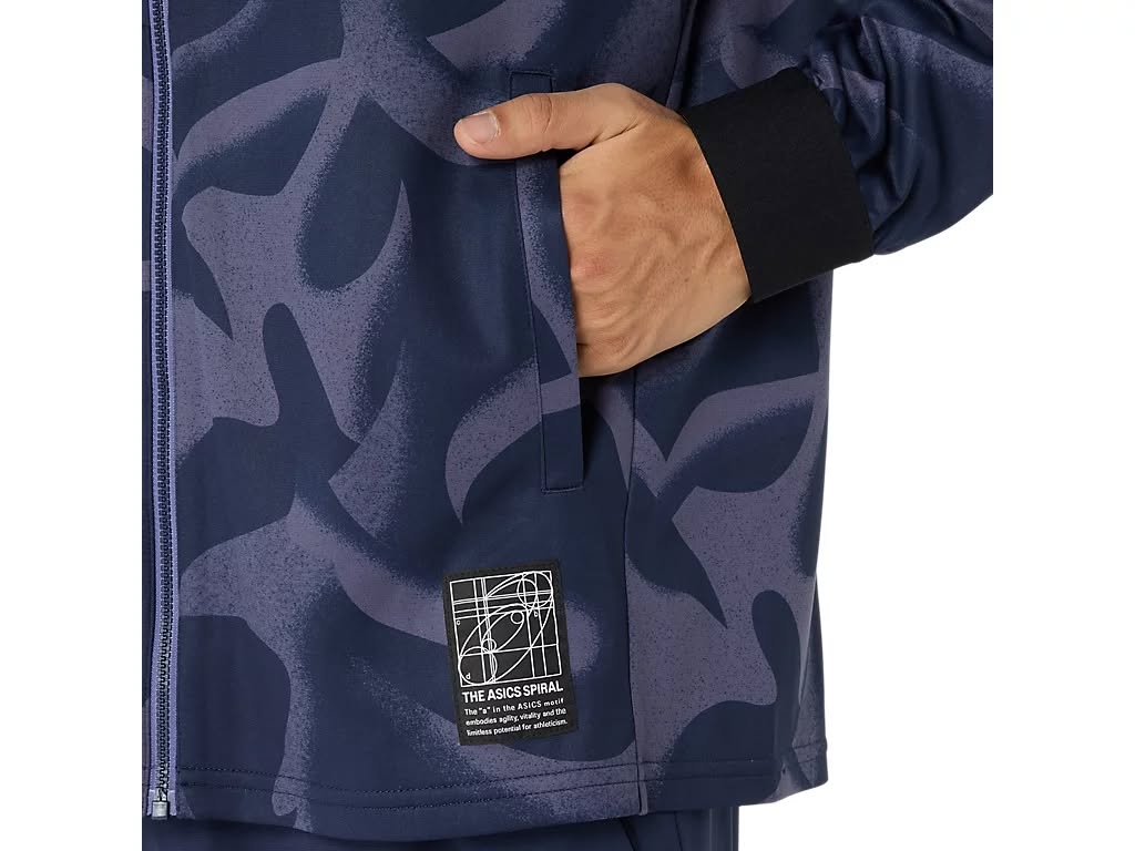 Áo Khoác Asics Chính Hãng -  Dry Graphic Stretch Knit Jacket- Màu xanh navy đậm.| JapanSport  2031E985-400