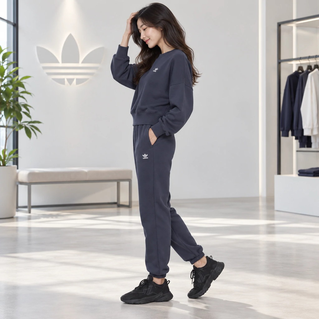 Bộ thể thao Adidas Nữ Chính Hãng - Adicolor Essentials Fleece - Shadow Navy | JapanSport HF7481 + HF7514
