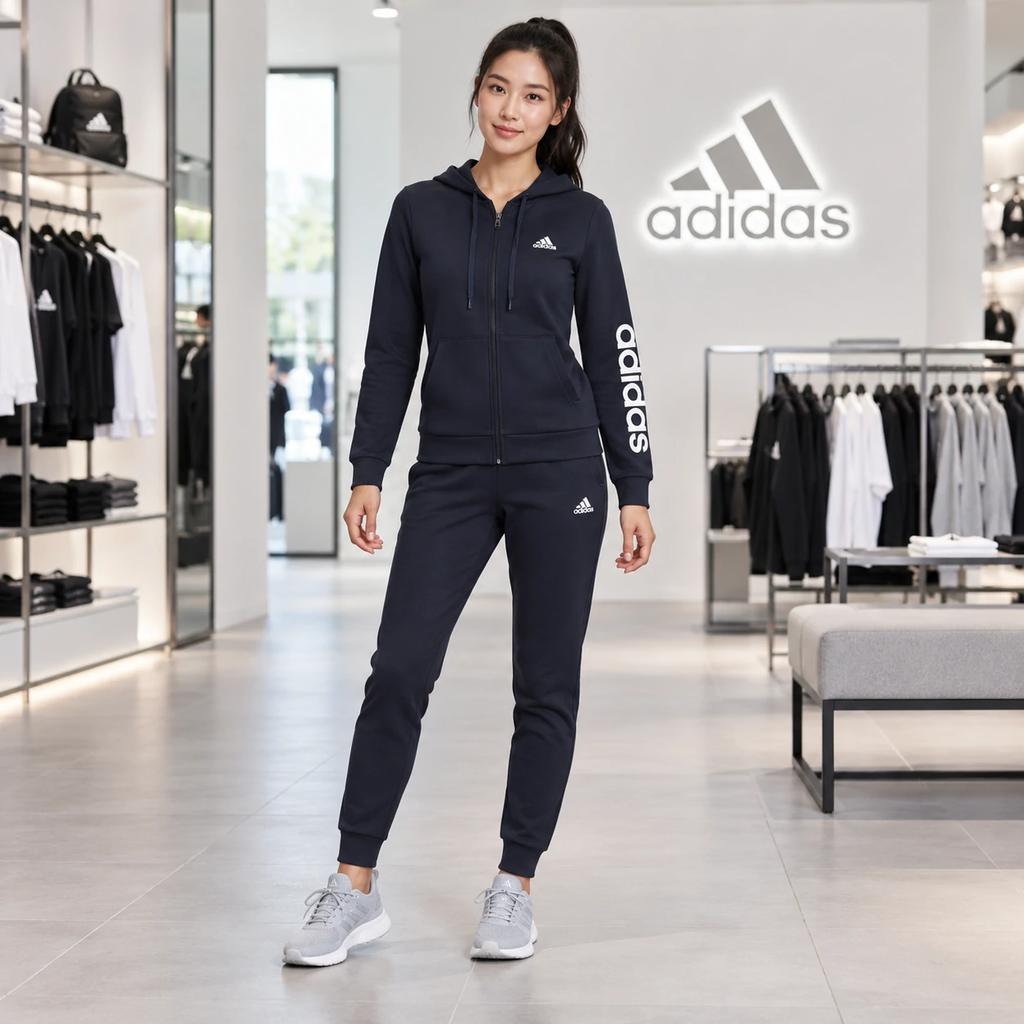 Bộ Thể Thao Adidas Nữ Chính Hãng - Essentials Logo French Terry Track Suit - Navy | JapanSport H07869