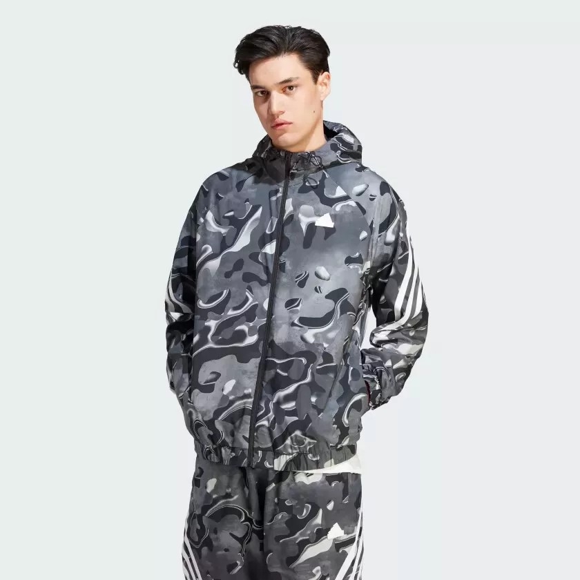 Áo Khoác Adidas Chính Hãng - Future Icons Allover Print Full-Zip Hoodie - Màu Đen | JapanSport IJ8843
