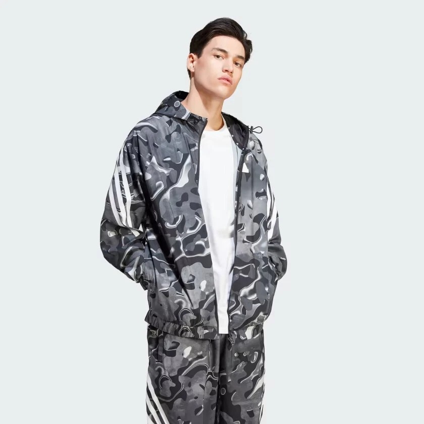 Áo Khoác Adidas Chính Hãng - Future Icons Allover Print Full-Zip Hoodie - Màu Đen | JapanSport IJ8843