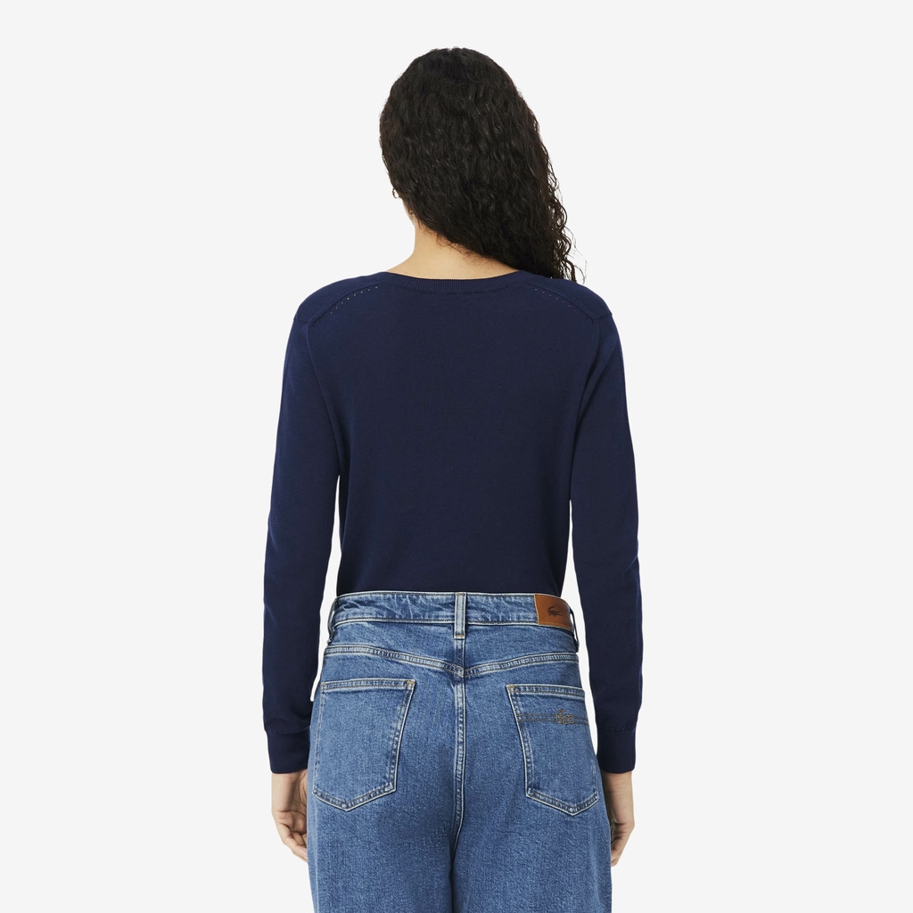 Áo Phông Lacoste nữ Chính hãng - Seamless Knit V Neck Sweater - Màu Navy | JapanSport AF3964-51-166