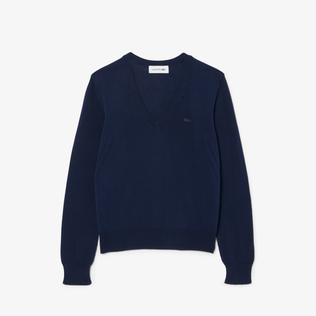 Áo Phông Lacoste nữ Chính hãng - Seamless Knit V Neck Sweater - Màu Navy | JapanSport AF3964-51-166