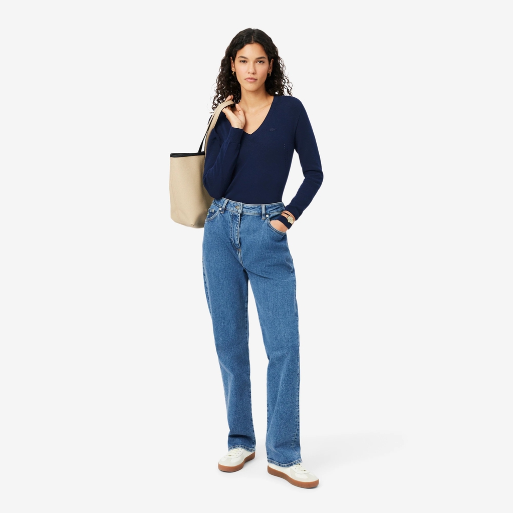 Áo Phông Lacoste nữ Chính hãng - Seamless Knit V Neck Sweater - Màu Navy | JapanSport AF3964-51-166