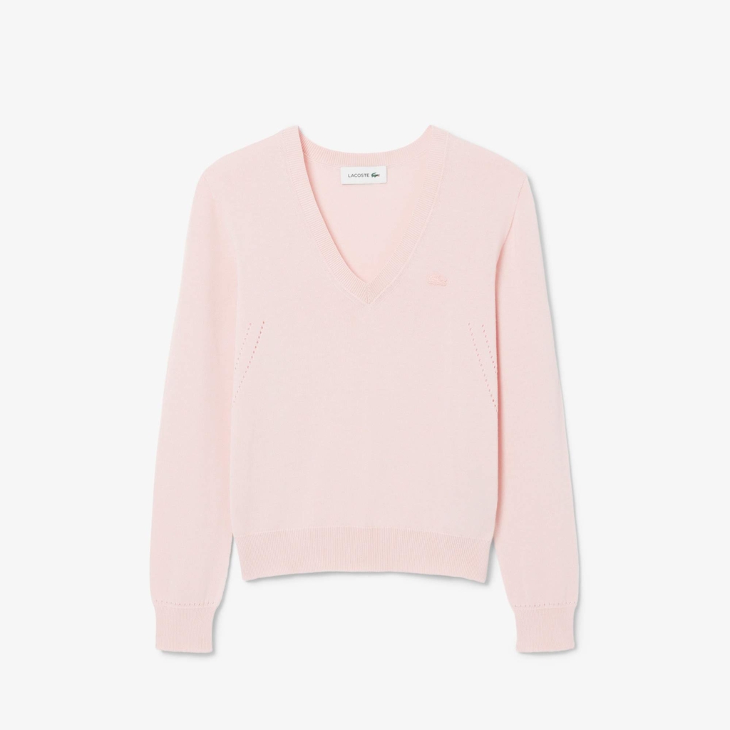 Áo Phông Lacoste nữ Chính hãng - Seamless Knit V Neck Sweater - Màu Hồng | JapanSport AF3964-51-ADY