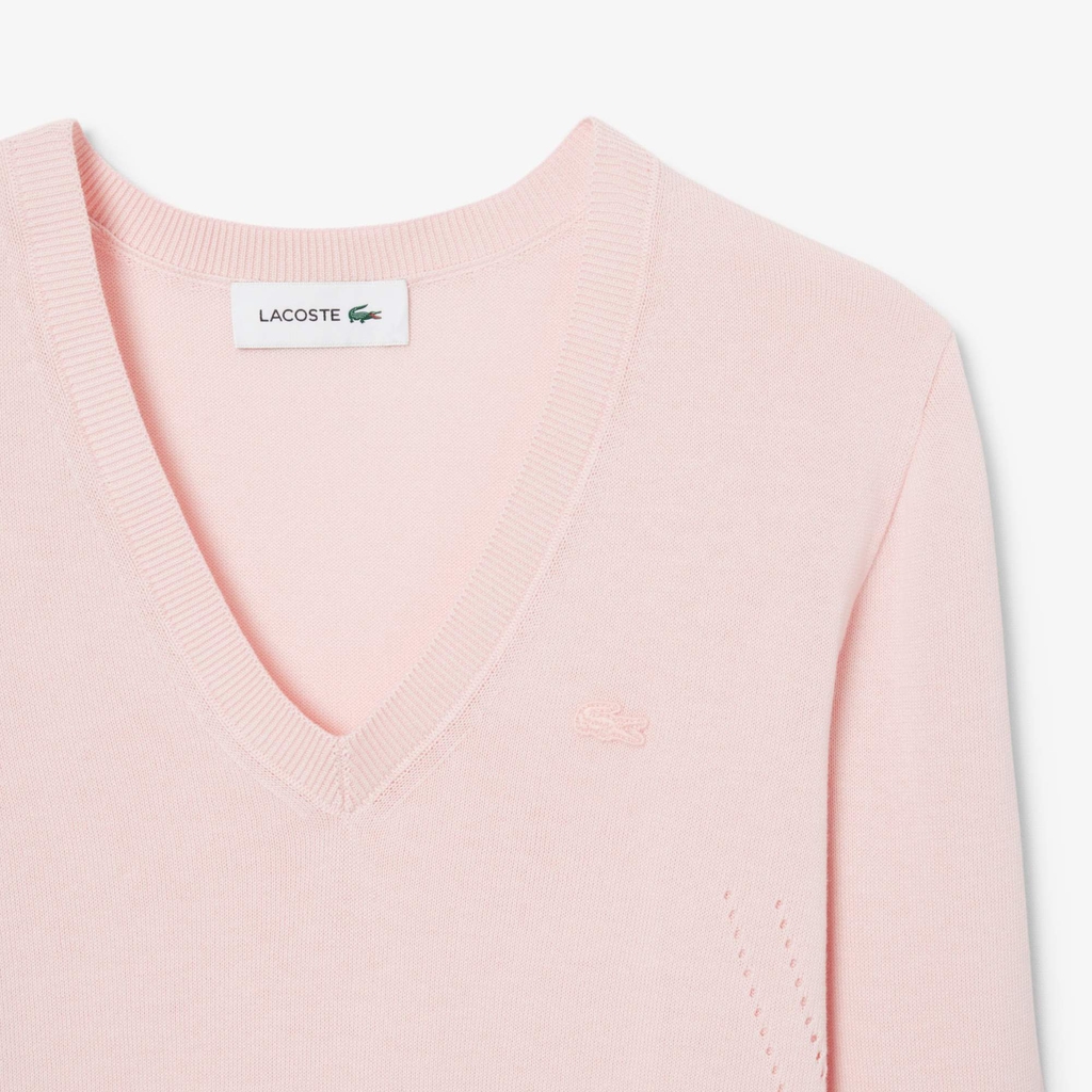 Áo Phông Lacoste nữ Chính hãng - Seamless Knit V Neck Sweater - Màu Hồng | JapanSport AF3964-51-ADY