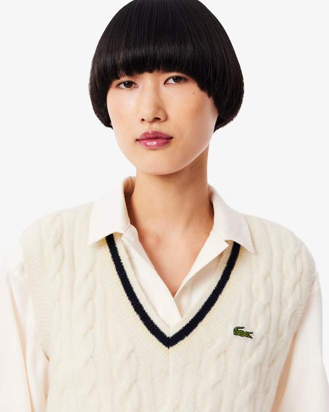 Áo Phông Lacoste nữ Chính hãng - Cable Knit Wool Sweater Vest - Màu Be | JapanSport AF4005-51-XFJ