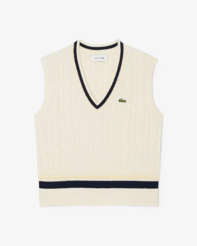 Áo Phông Lacoste nữ Chính hãng - Cable Knit Wool Sweater Vest - Màu Be | JapanSport AF4005-51-XFJ