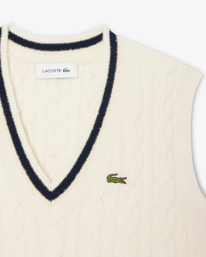 Áo Phông Lacoste nữ Chính hãng - Cable Knit Wool Sweater Vest - Màu Be | JapanSport AF4005-51-XFJ