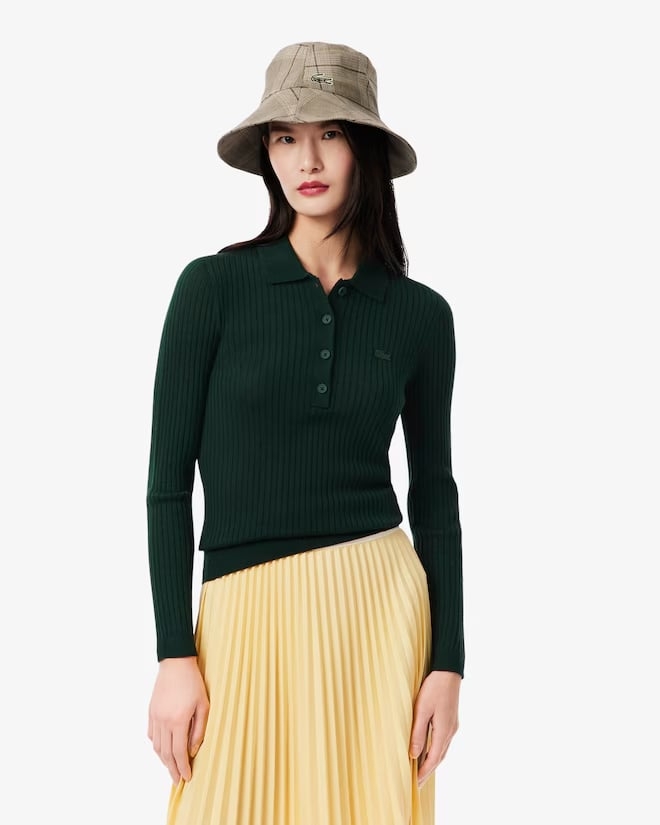Áo Polo Lacoste nữ Chính hãng - Wool Jersey Polo Collar Sweater - Màu Xanh | JapanSport AF4006-51-YZP