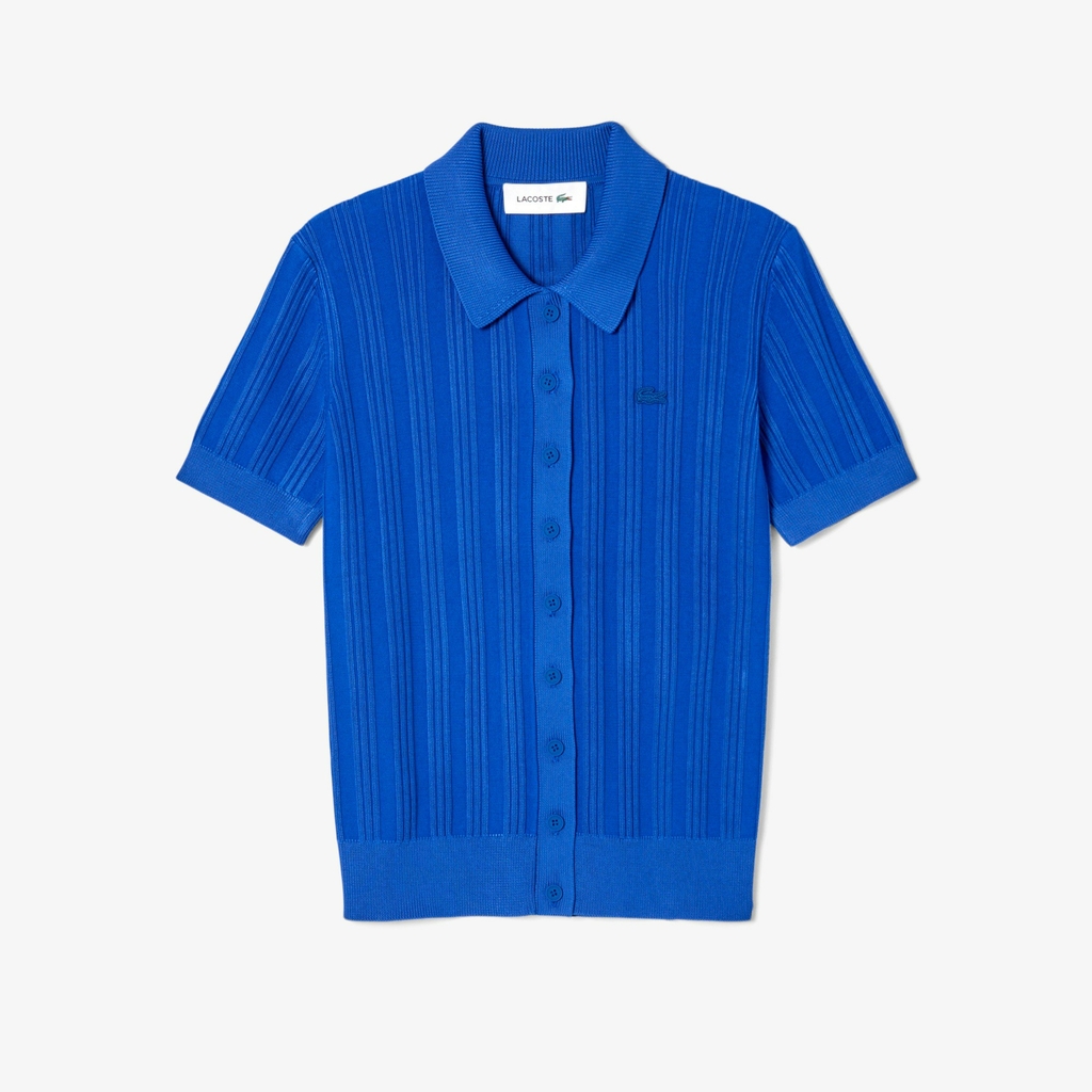 Áo Polo Lacoste nữ Chính hãng - Ribbed Knit Polo Collar Sweater - Màu Xanh | JapanSport AF4142-51-C4X
