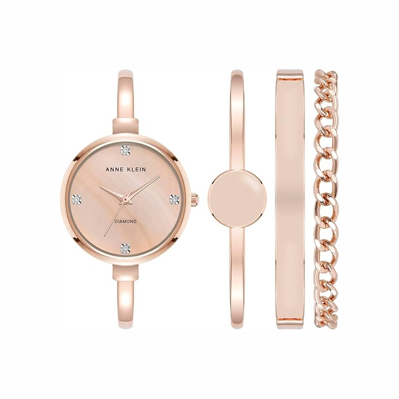 Set Đồng hồ Anne Klein Nữ Chính hãng - Bangle Watch and Bracelet Set - AK/5142BHST - Màu vàng hồng | JapanSport