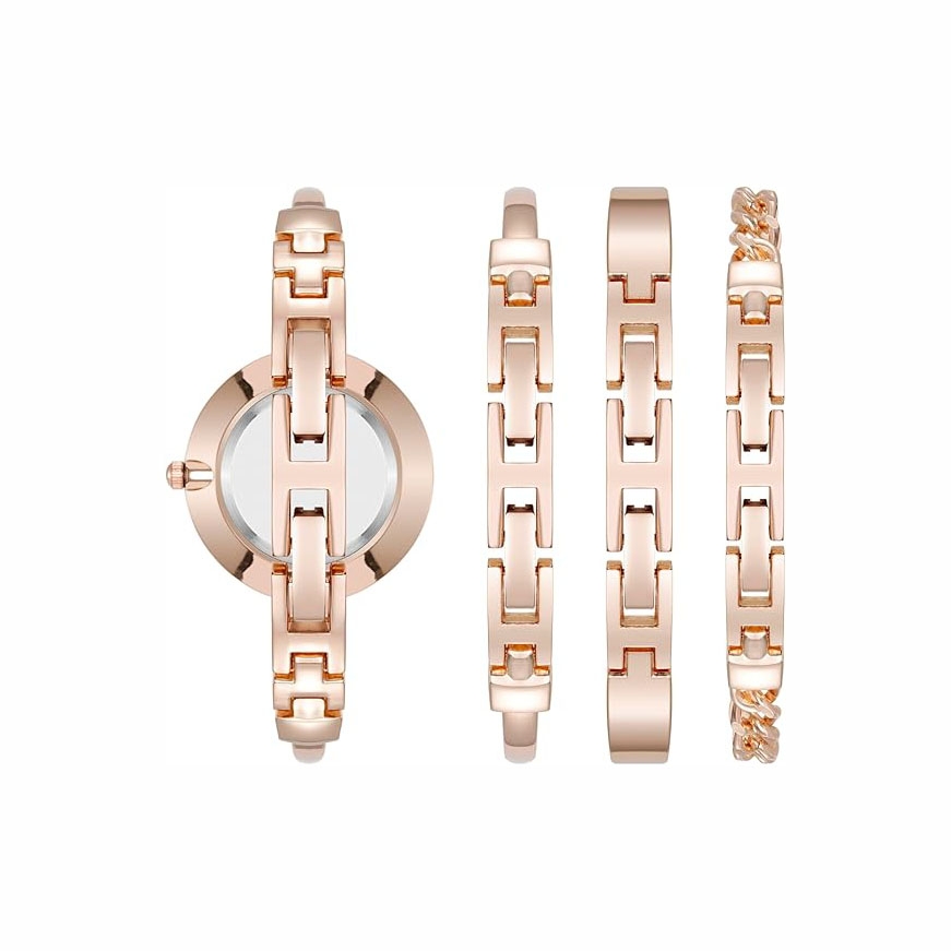 Set Đồng hồ Anne Klein Nữ Chính hãng - Bangle Watch and Bracelet Set - AK/5142BHST - Màu vàng hồng | JapanSport