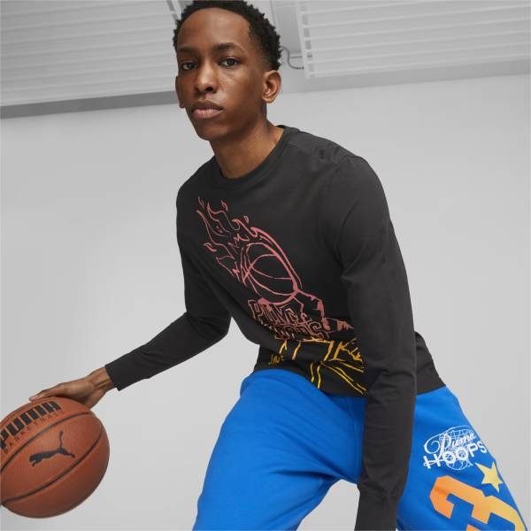 Áo Dài Tay Nam Chính Hãng - Men's Basketball Wear Blue Print Graphic Long Sleeve T-Shirt - Đen | JapanSport 622102-01