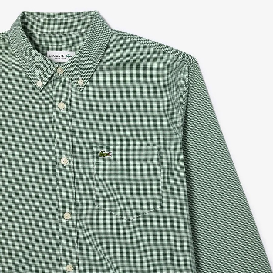 Áo Sơ Mi Lacoste Chính Hãng - Regular Fit Gingham Poplin Shirt - Màu Xanh Rêu | JapanSport CH5621-51-737