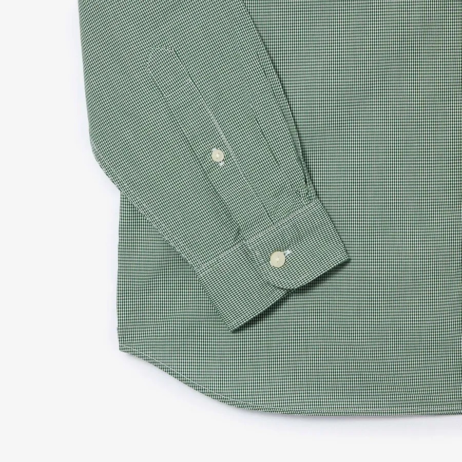 Áo Sơ Mi Lacoste Chính Hãng - Regular Fit Gingham Poplin Shirt - Màu Xanh Rêu | JapanSport CH5621-51-737