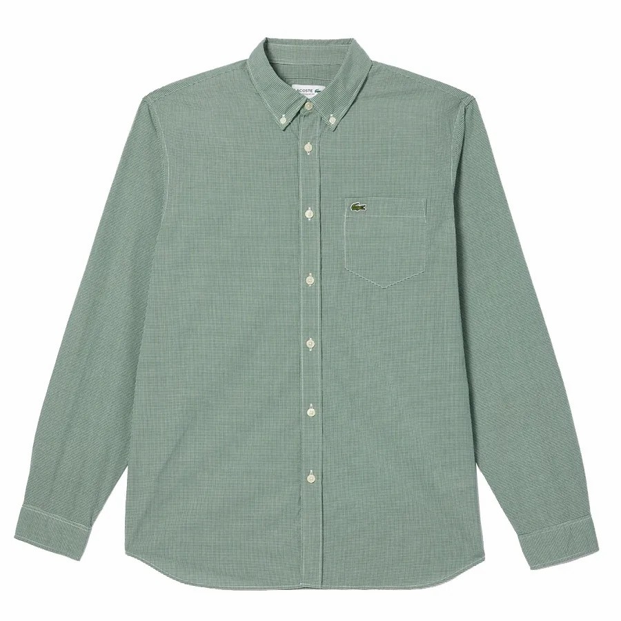 Áo Sơ Mi Lacoste Chính Hãng - Regular Fit Gingham Poplin Shirt - Màu Xanh Rêu | JapanSport CH5621-51-737