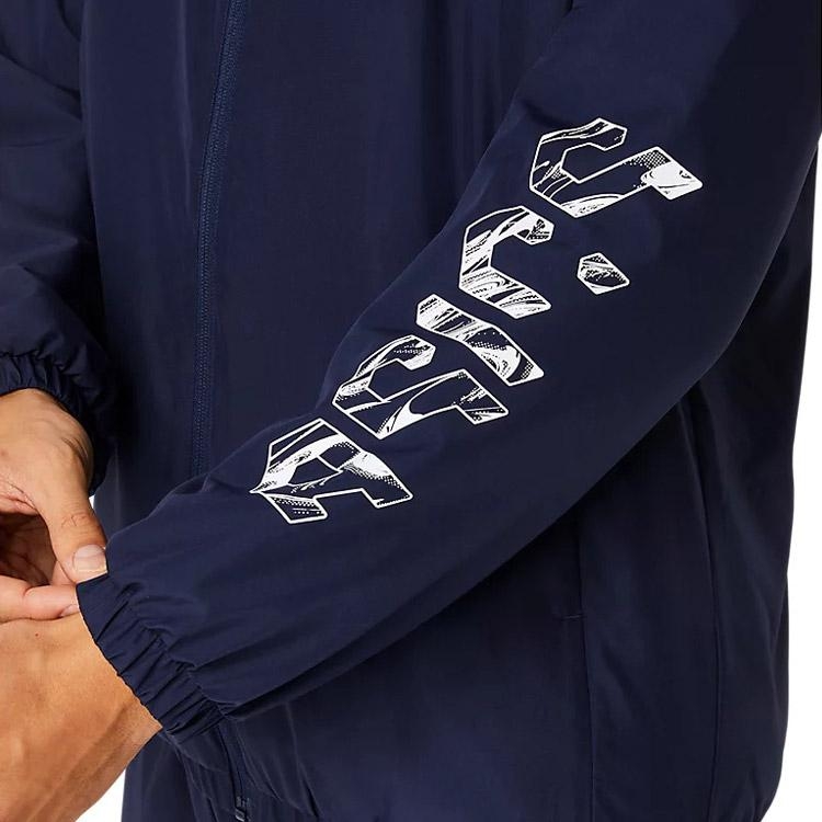 Áo Khoác Asics Chính Hãng - Asics Hex Graphic Padded Windbreaker Hoodie - Navy | JapanSport 2031E238-402