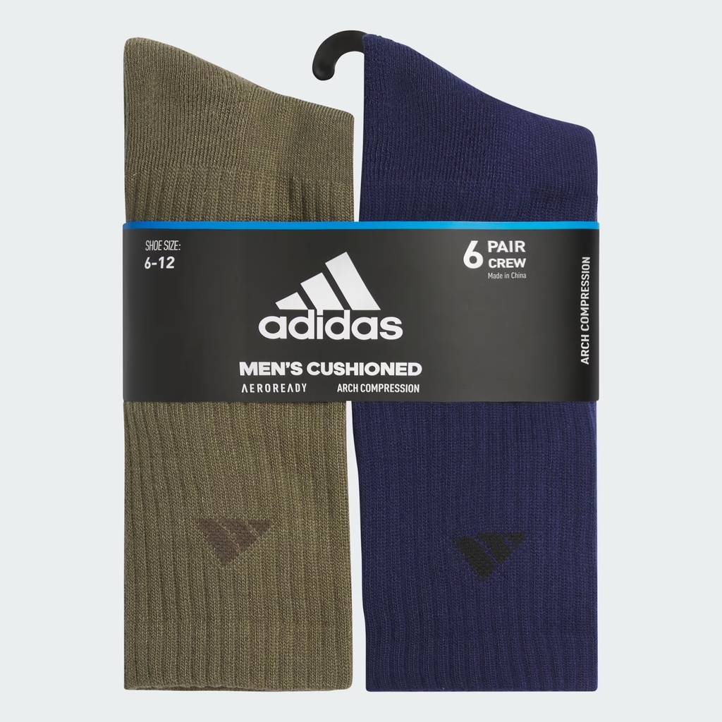 Set Tất Adidas Chính Hãng - Athletic Cushioned 6-Pack Crew Socks - Màu Olive/Xanh đậm/Xám | JapanSport 5159098A