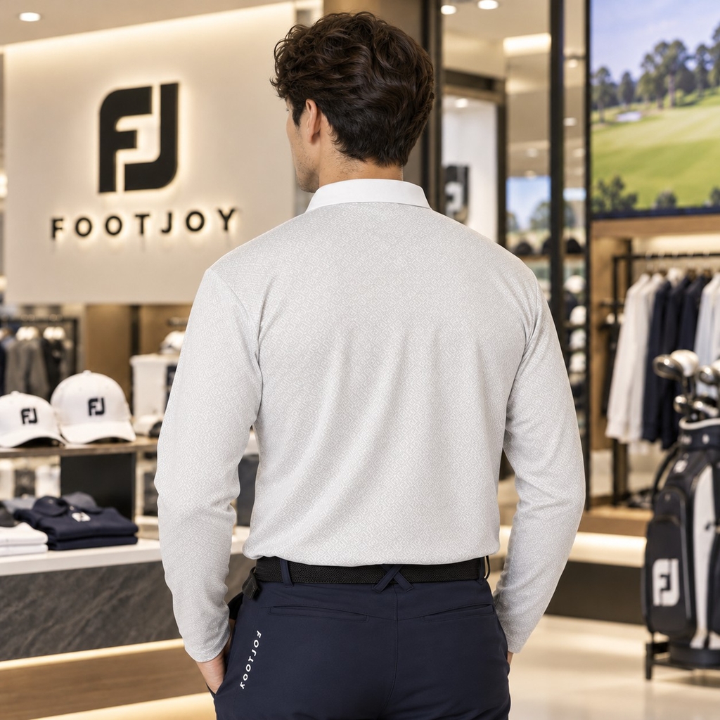 Áo Polo FOOTJOY Chính Hãng - Outline Print Long Sleeve Mesh Polo - MÀU TRẮNG | JapanSport    32185   FJ-F24-S04