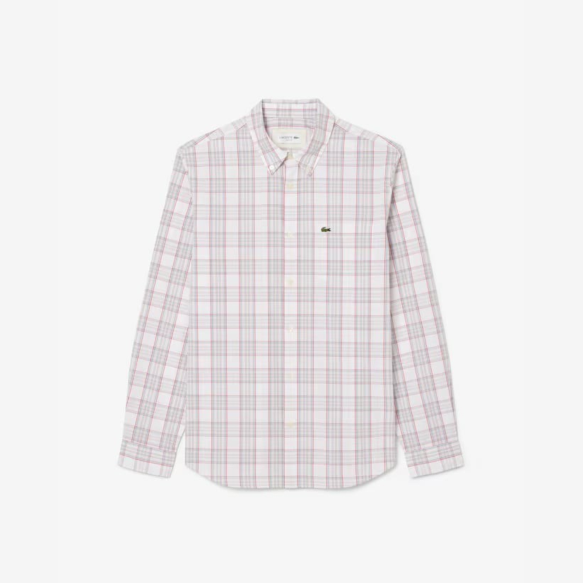 Áo Sơ Mi Lacoste Chính Hãng - Slim Fit Stretch Plaid Shirt - Màu Hồng | JapanSport CH3745-51-CCI