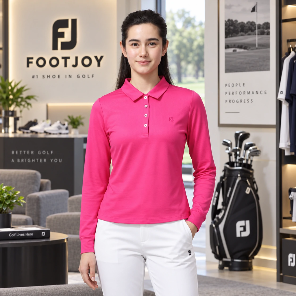 Áo Dài Tay nữ FOOTJOY Chính Hãng - Rib Knit Stretch Long Sleeve Golf - Màu Hồng | JapanSport 81171 FJW-F23-S03