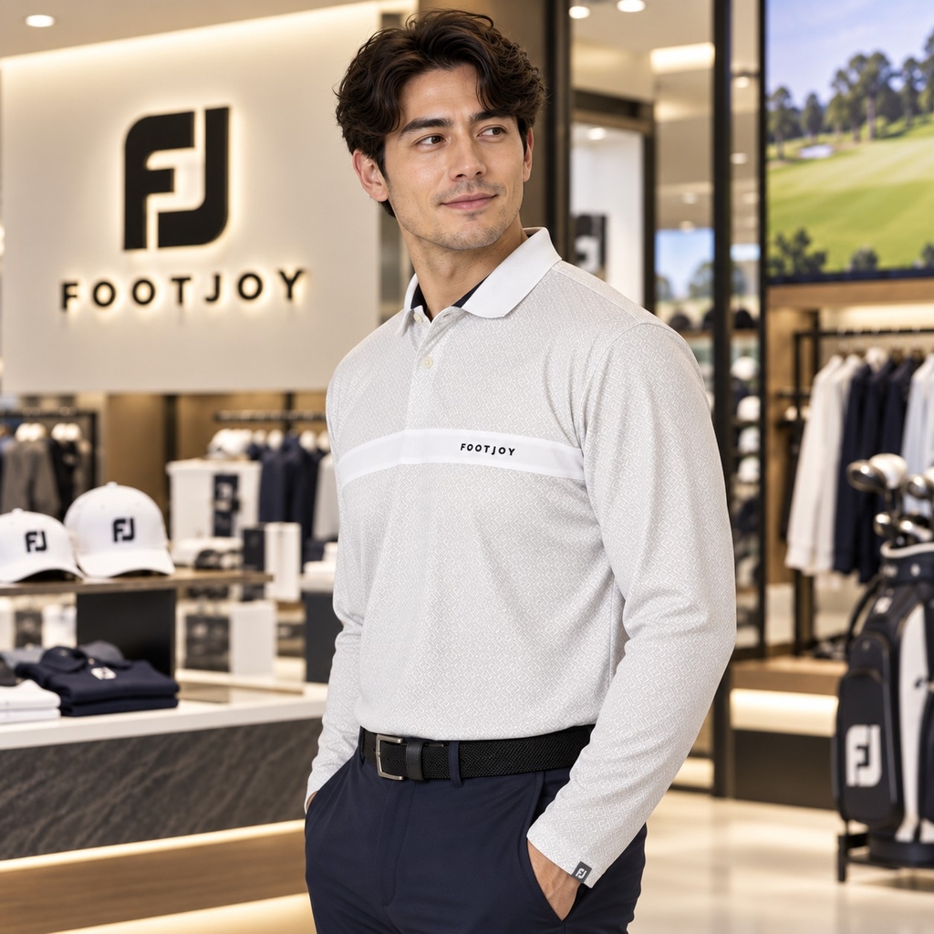 Áo Polo FOOTJOY Chính Hãng - Outline Print Long Sleeve Mesh Polo - MÀU TRẮNG | JapanSport    32185   FJ-F24-S04