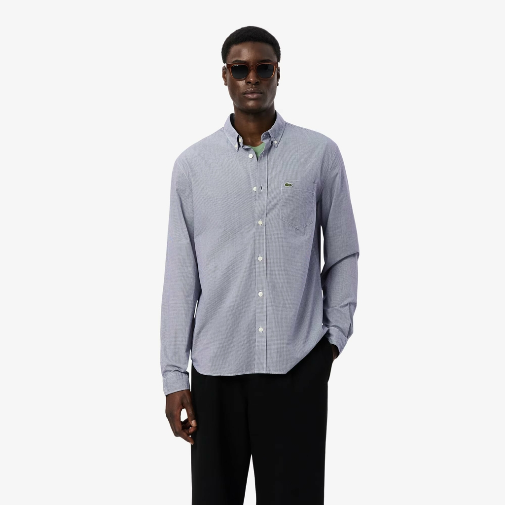 Áo Sơ Mi Lacoste Chính Hãng - Gingham Poplin - Màu Ghi | JapanSport CH5621-51-522