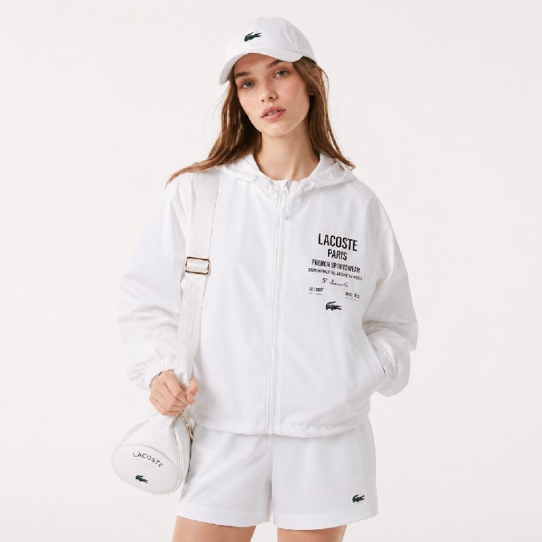 Áo Khoác Lacoste Chính hãng - Cropped Zip-Up Hooded Jacket - Màu Trắng | JapanSport BF9824-51-001