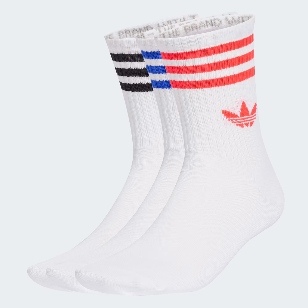Set Tất Adidas Chính Hãng - Bộ 3 đôi tất cao cổ - Màu Trắng sọc Xanh/Đỏ/Đen | JapanSport JV7404