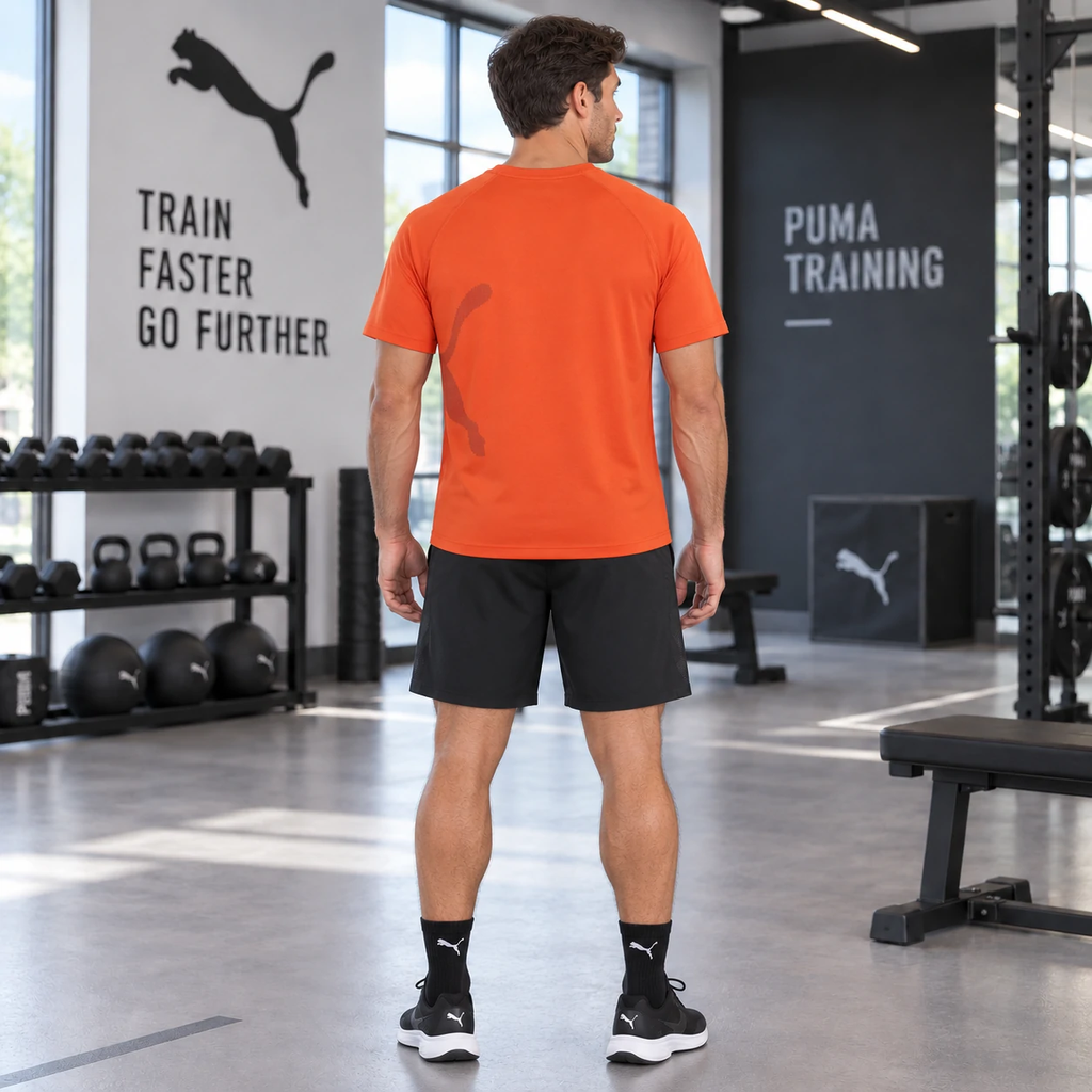 Bộ Thể Thao PUMA Nam Chính Hãng - Train All Day Big Cat - Màu cam/đen | JapanSport 525939-18+526386-01