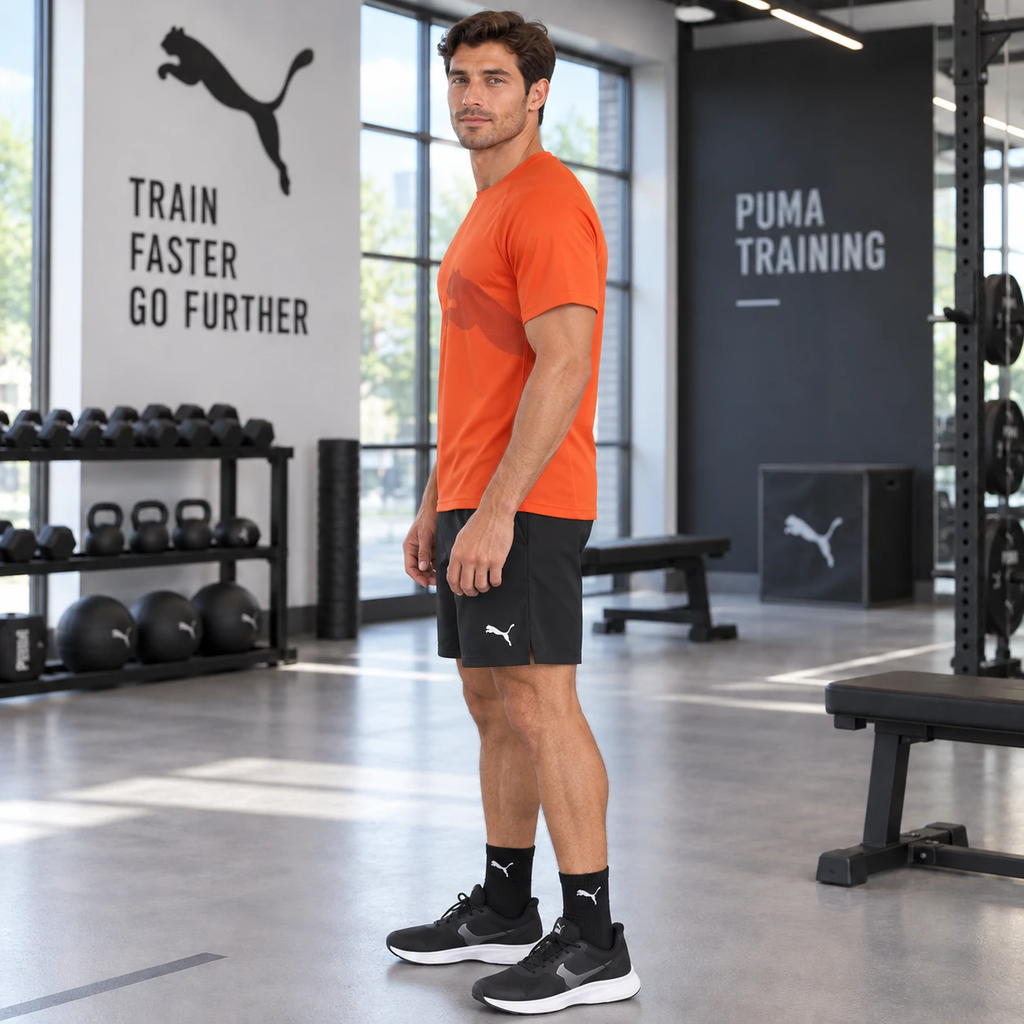 Bộ Thể Thao PUMA Nam Chính Hãng - Train All Day Big Cat - Màu cam/đen | JapanSport 525939-18+526386-01