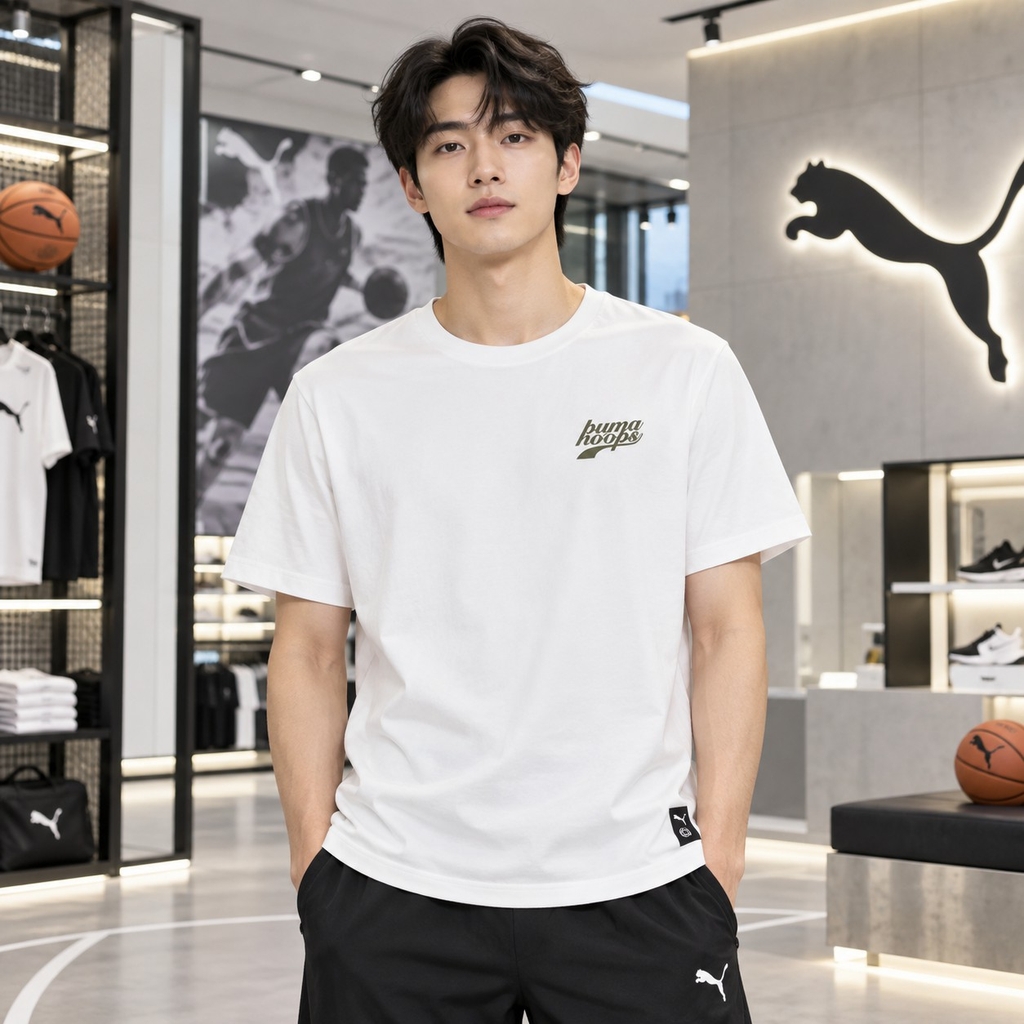 Áo Phông Puma Chính hãng - HOOPS Graphic Tee - Màu Trắng | JapanSport 637319-02
