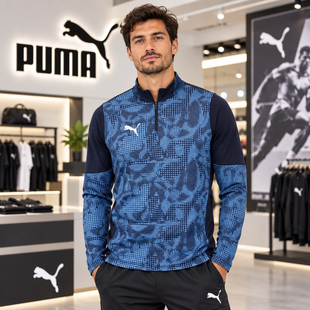 Áo Dài Tay Puma Nam Chính Hãng - teamCUP Training 1/4 Zip Top  - Màu Xanh | JapanSport 660216-06