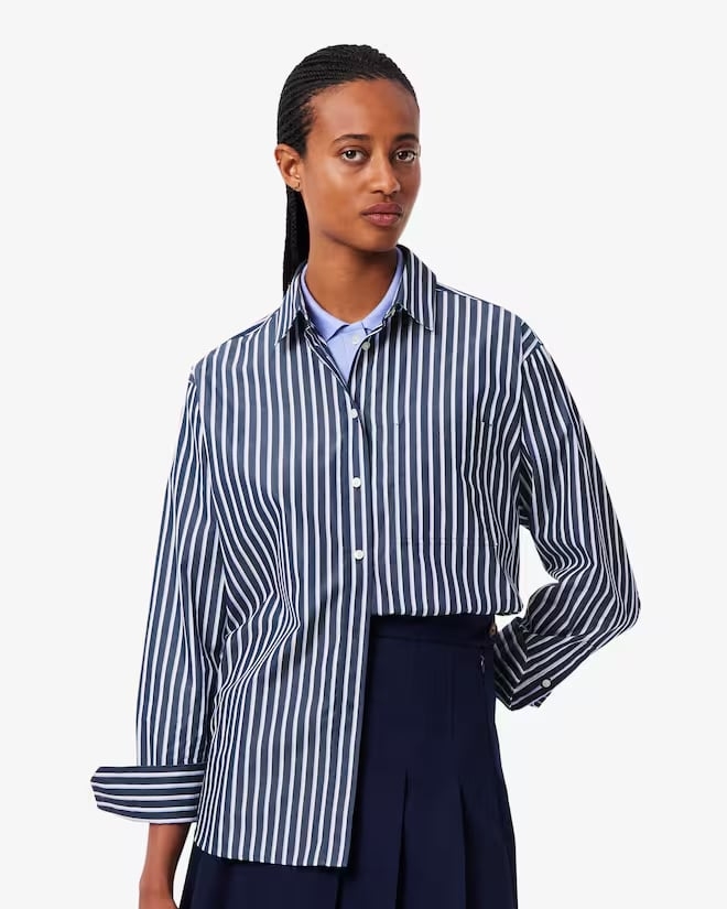 Áo Sơ Mi Lacoste Chính Hãng - Oversized Cotton Poplin Shirt - Màu Navy | JapanSport CF0215-51-6GI