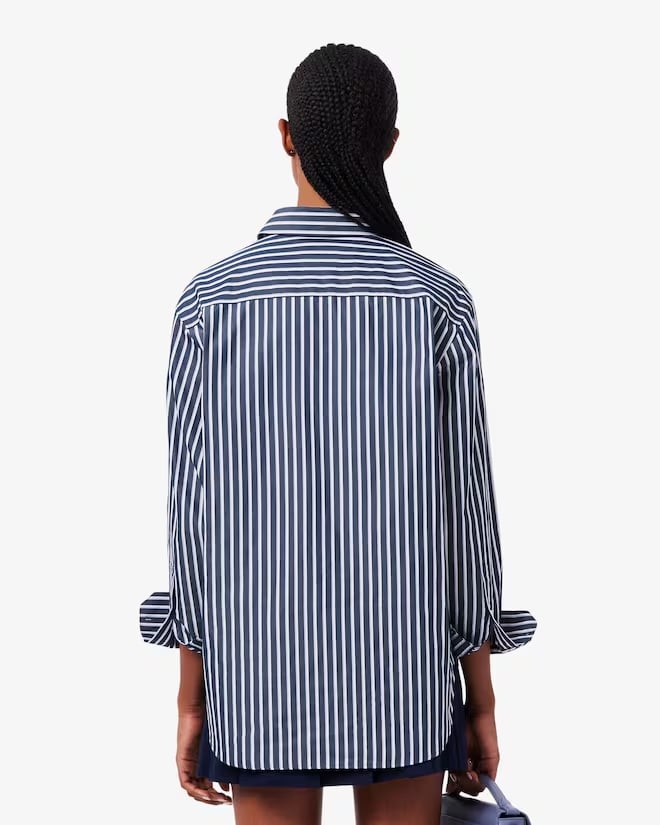 Áo Sơ Mi Lacoste Chính Hãng - Oversized Cotton Poplin Shirt - Màu Navy | JapanSport CF0215-51-6GI