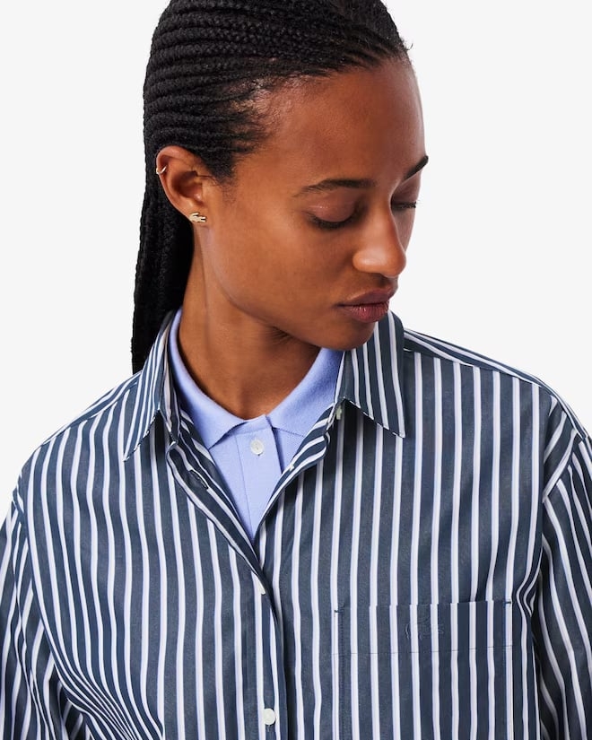 Áo Sơ Mi Lacoste Chính Hãng - Oversized Cotton Poplin Shirt - Màu Navy | JapanSport CF0215-51-6GI