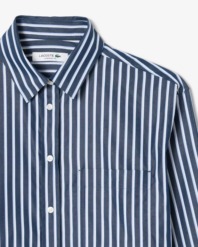 Áo Sơ Mi Lacoste Chính Hãng - Oversized Cotton Poplin Shirt - Màu Navy | JapanSport CF0215-51-6GI