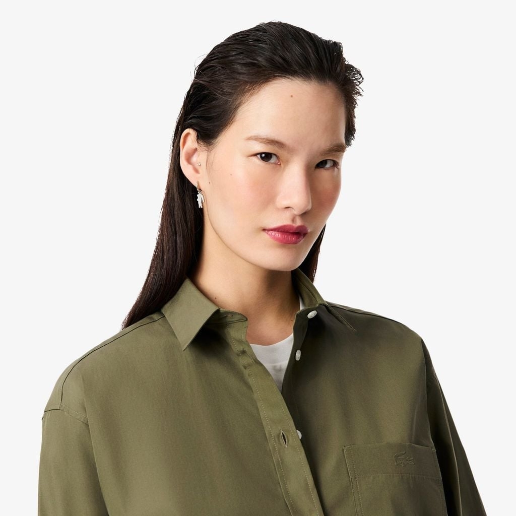 Áo Sơ Mi Lacoste Chính Hãng - Lacoste Women's Loose Fit Cotton Poplin Shirt - Màu Xanh | JapanSport CF0215-51-E9F